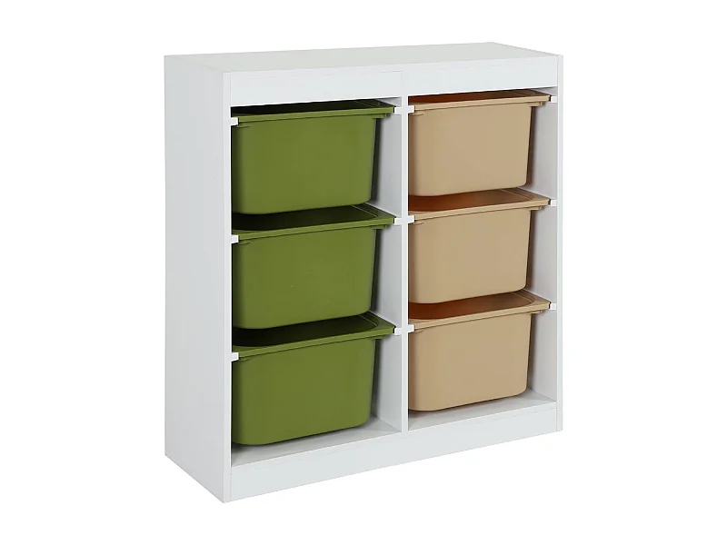 Mueble de almacenamiento infantil, 6 cajas coloridas verde oliva