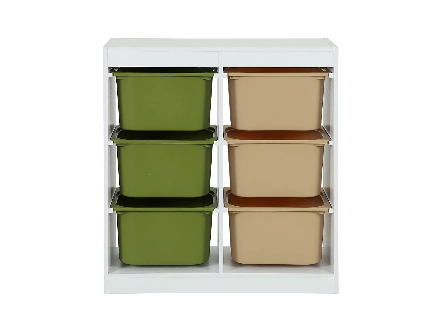 Meuble de rangement enfant 6 bacs de rangement en plastique vert olive taupe - Sora