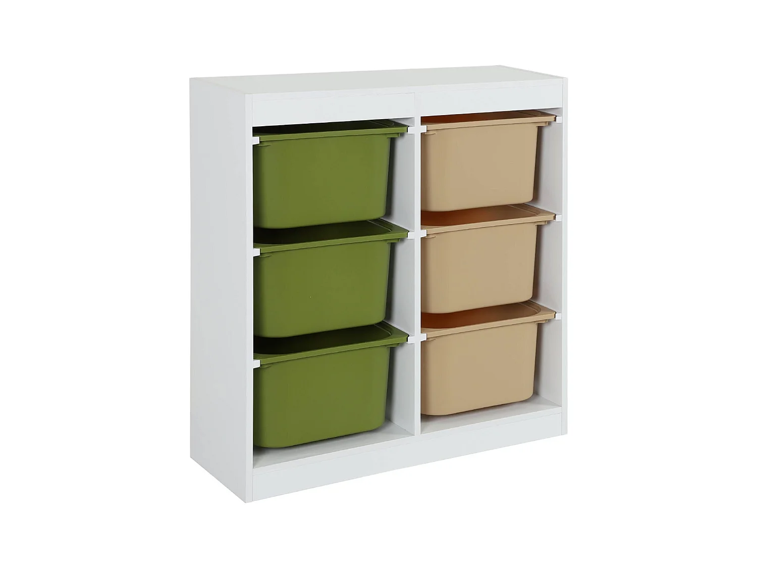 Mueble de almacenamiento infantil, 6 cajas coloridas verde oliva