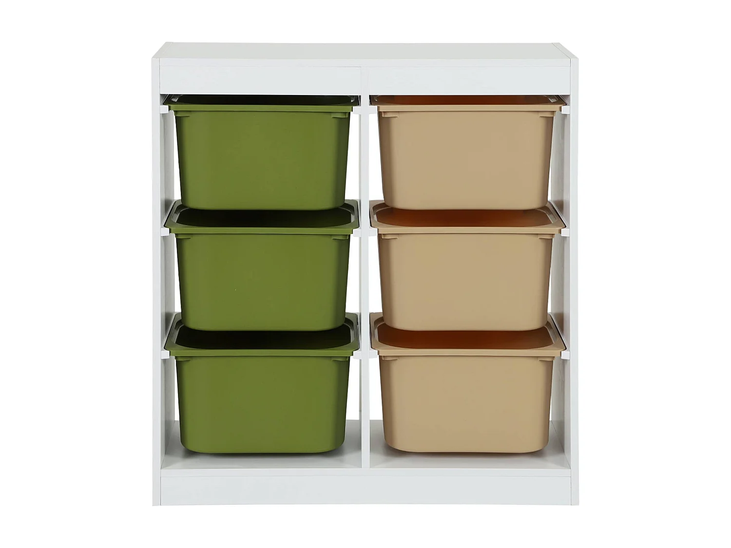 Meuble de rangement enfant 6 bacs de rangement en plastique vert olive taupe - Sora