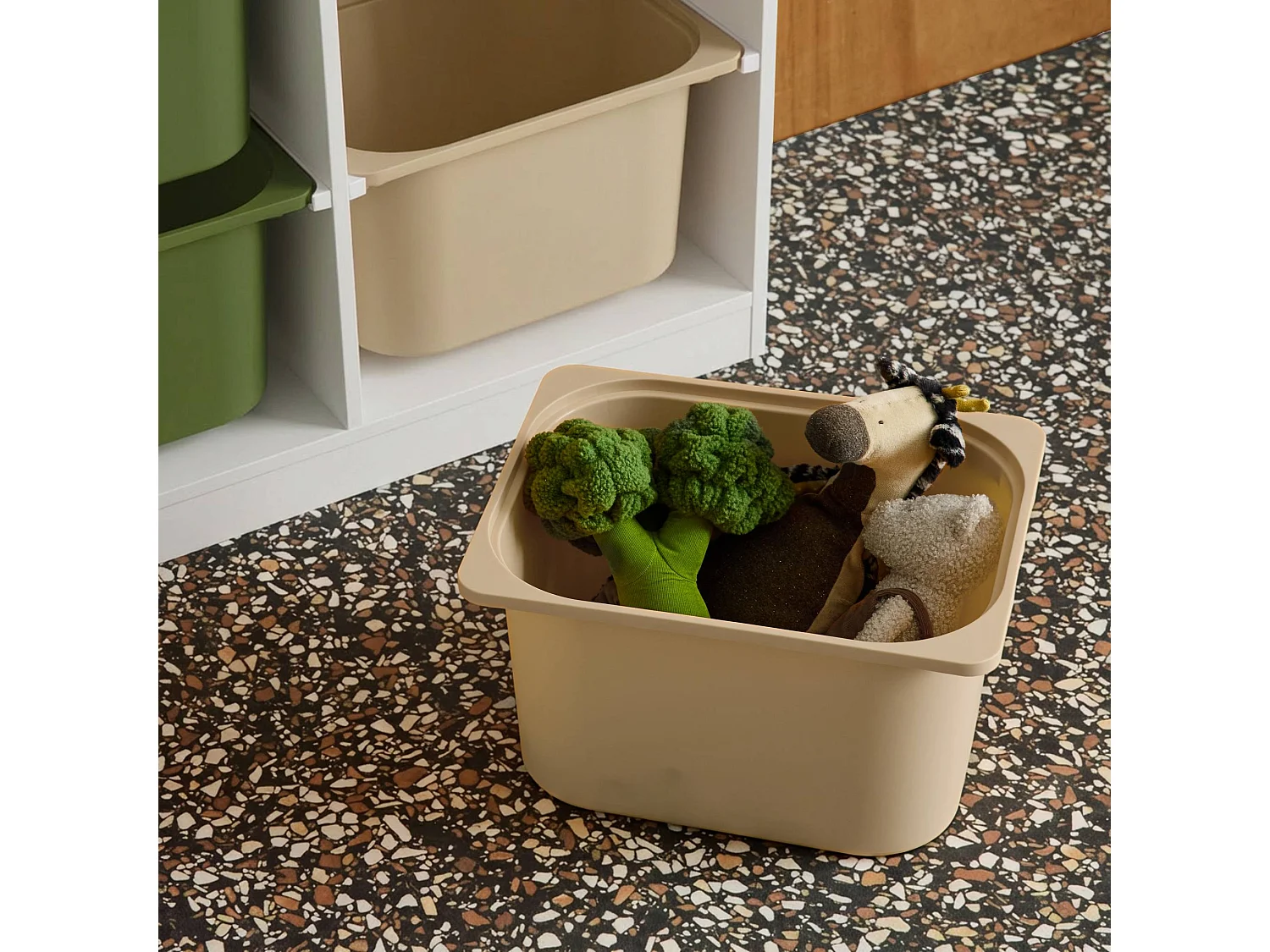 Meuble de rangement enfant 6 bacs de rangement en plastique vert olive taupe - Sora