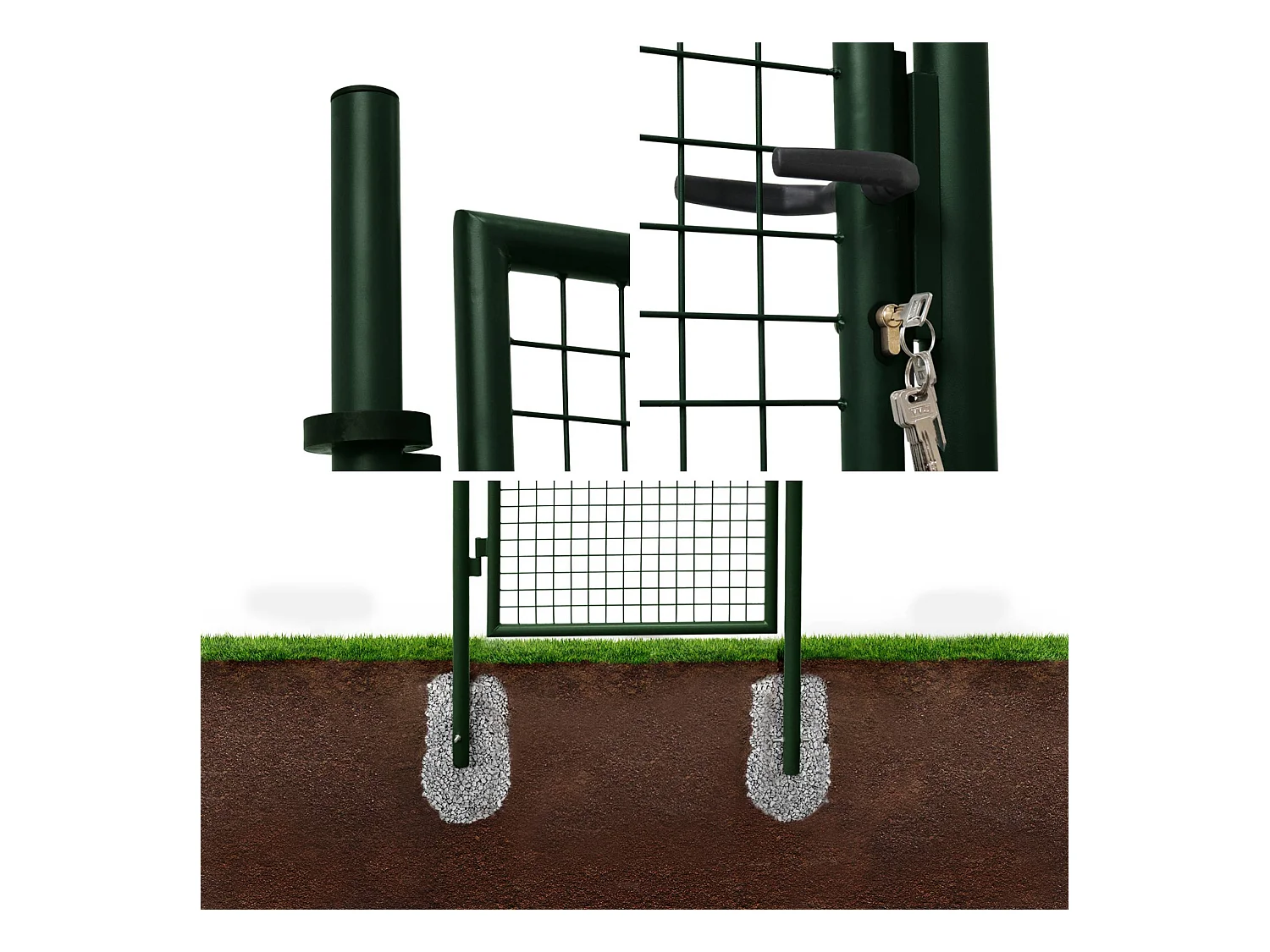 Cancello da giardino in metallo con serratura e maniglia, verde