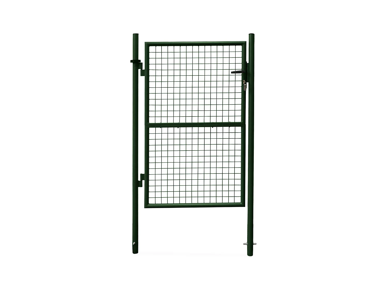 Puerta de jardín de metal con cerradura verde