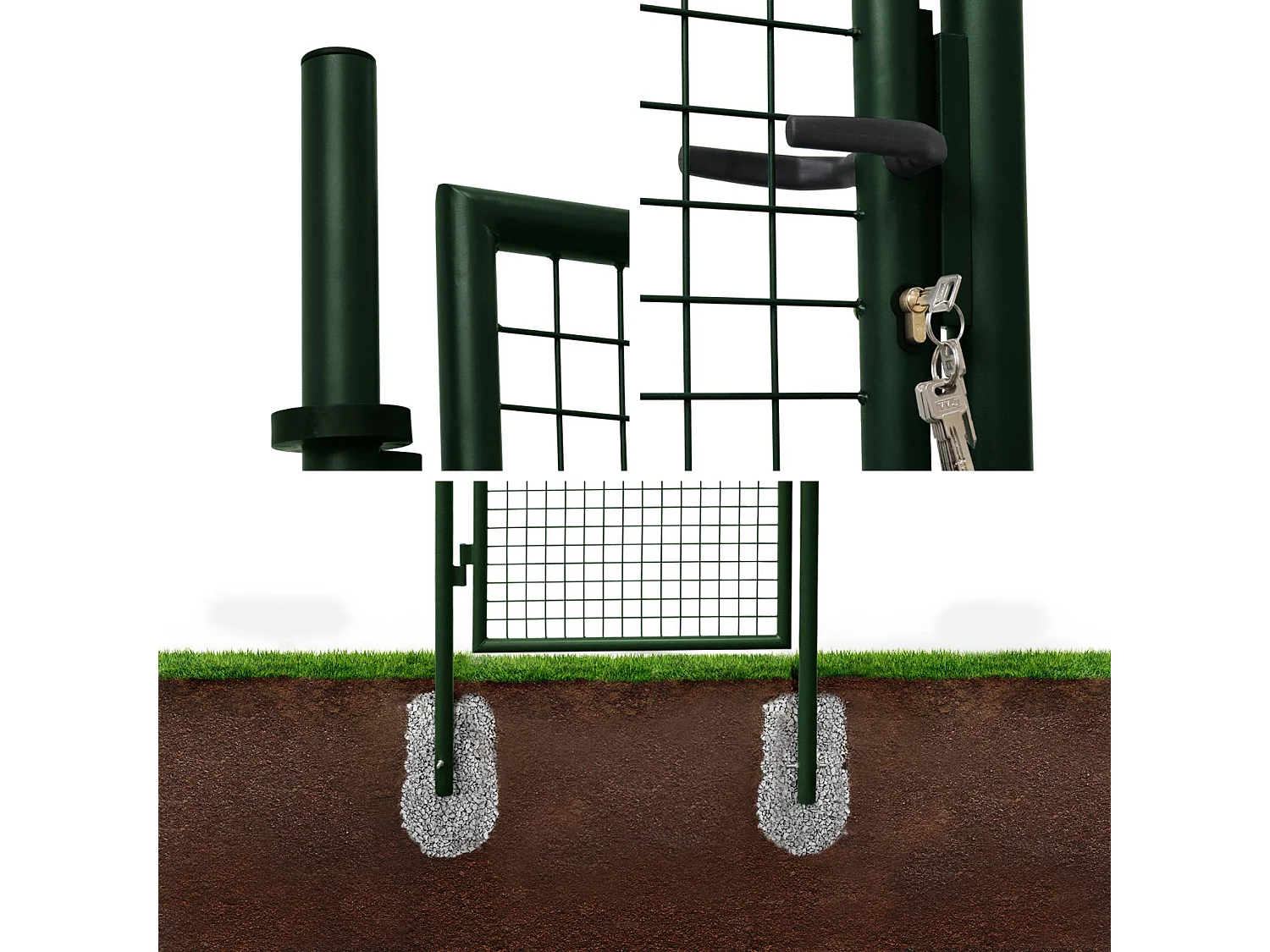 Cancello da giardino in metallo con serratura e maniglia, verde