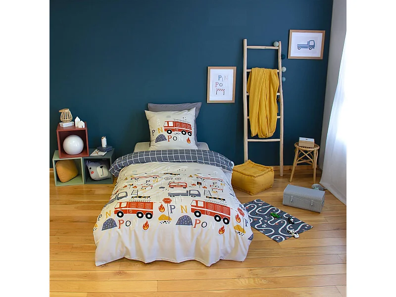 Ropa de cama de microfibra reversible con estampado de bombero, 1