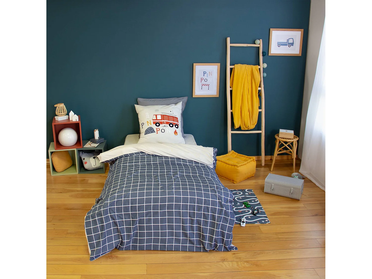 Parure da letto reversibile in microfibra stampato pompiere, 140cm,