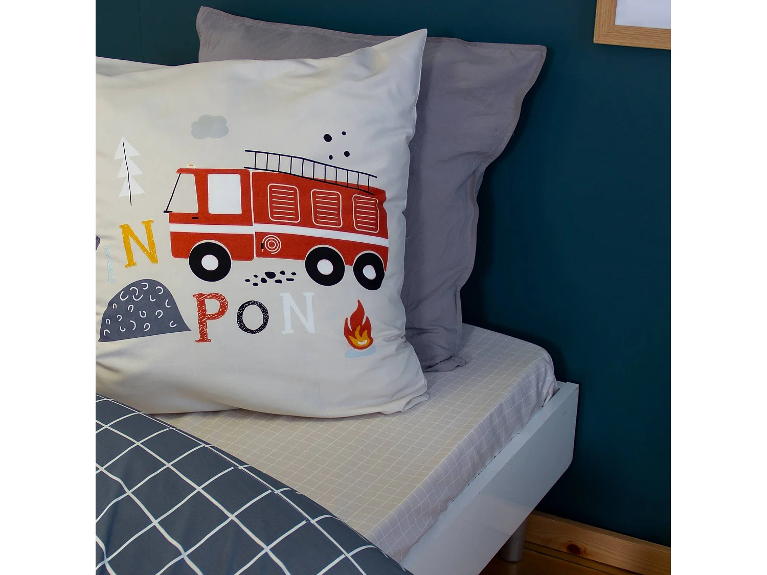 Parure da letto reversibile in microfibra stampato pompiere, 140cm,