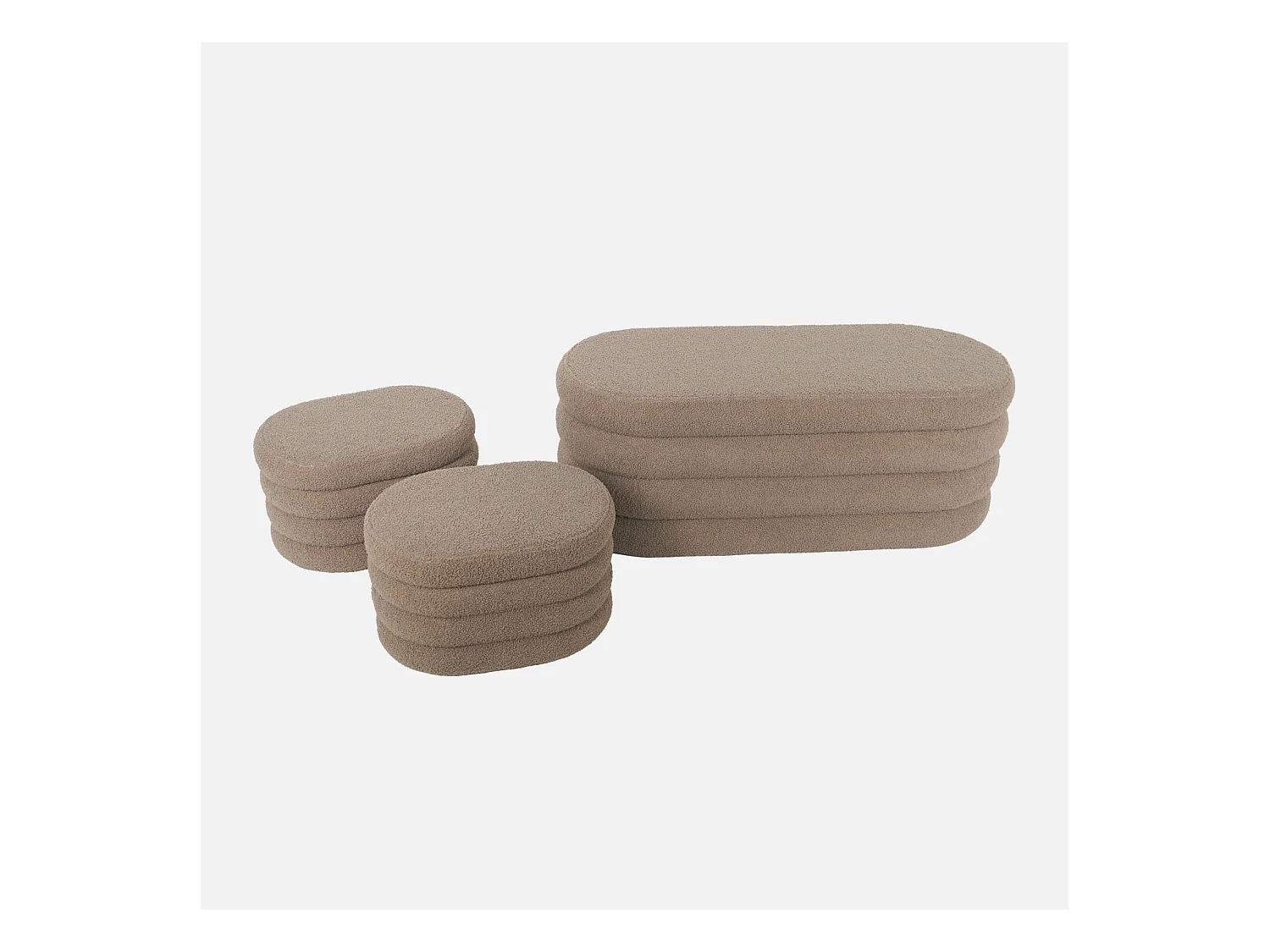 Banco cofre de almacenamiento borreguito con 2 puffs pardo