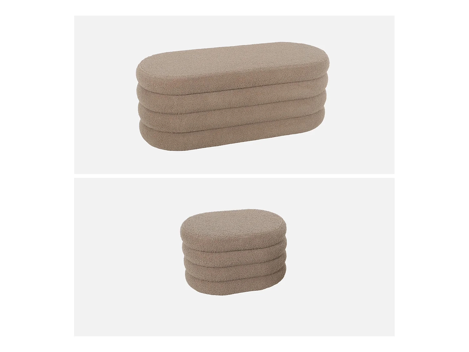 Banco cofre de almacenamiento borreguito con 2 puffs pardo