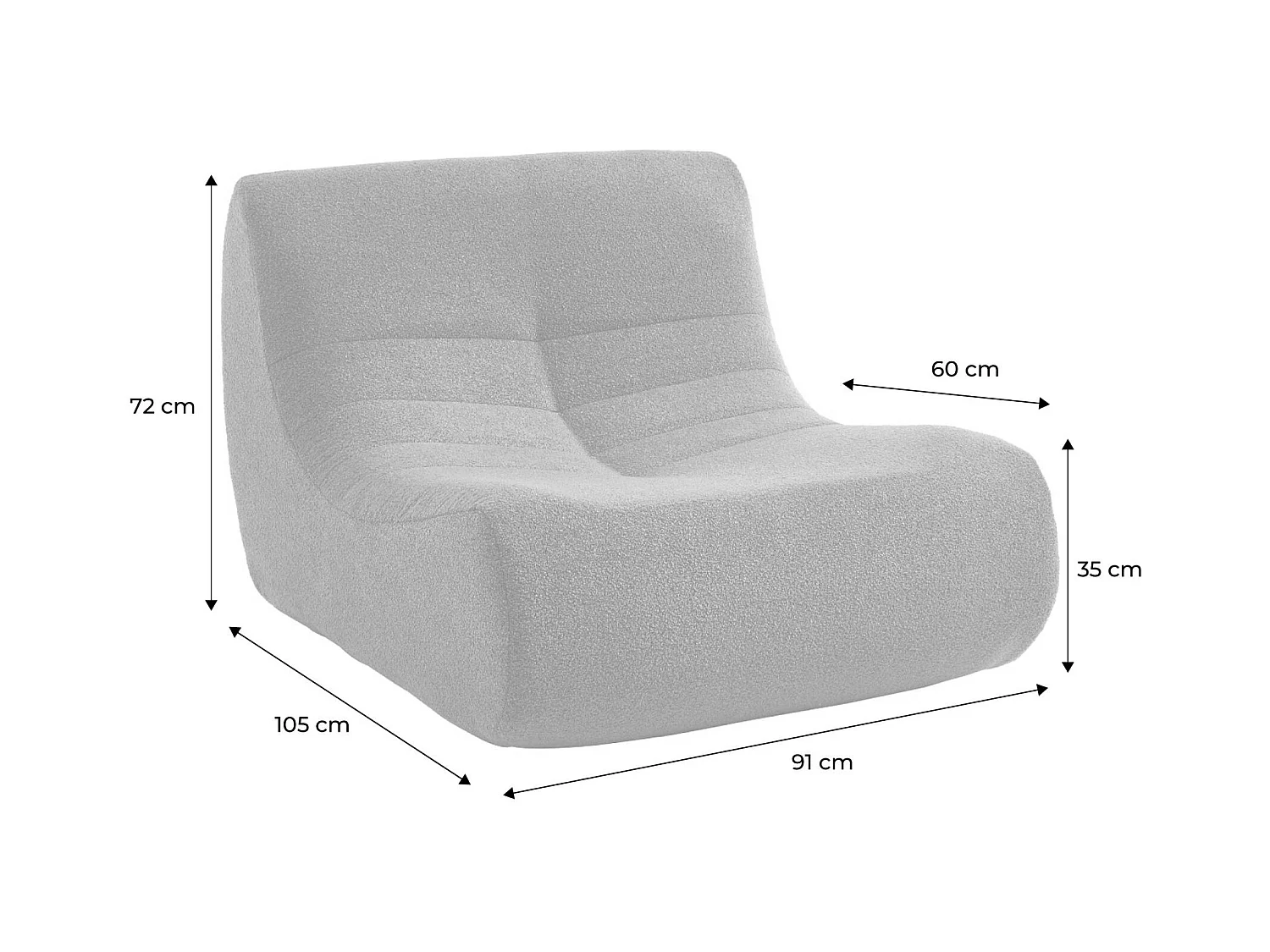 Fauteuil chauffeuse en bouclette texturée noir style contemporain 1 place