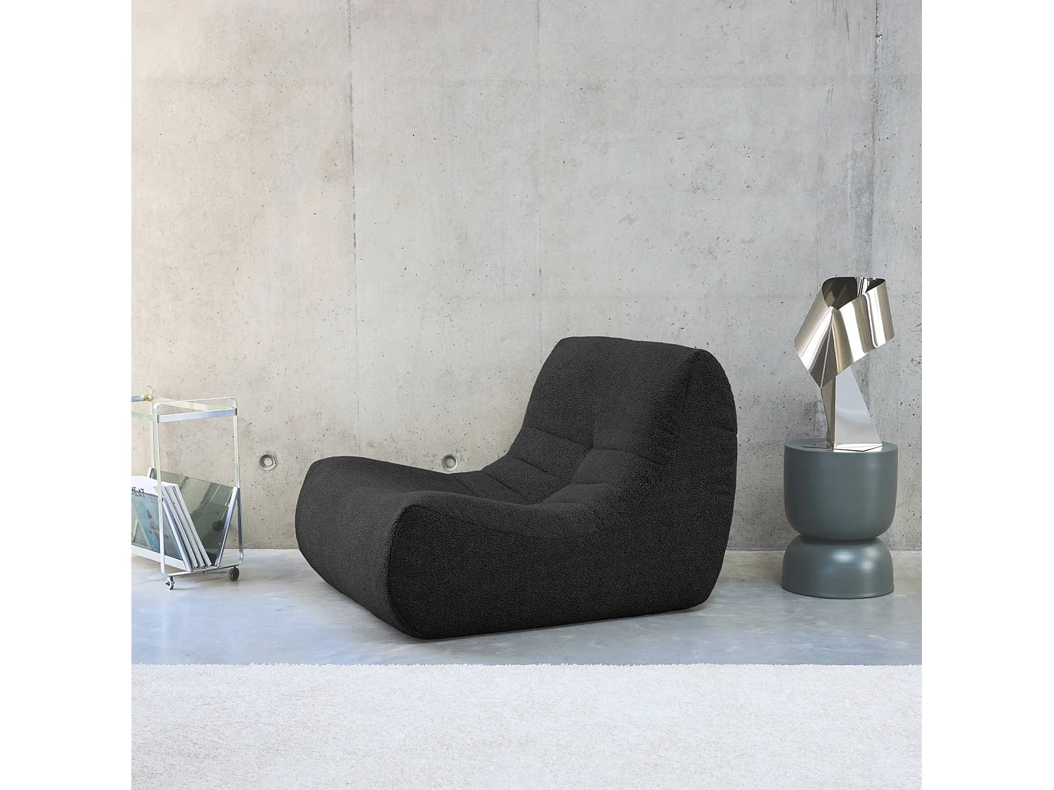 Fauteuil chauffeuse en bouclette texturée noir style contemporain 1 place