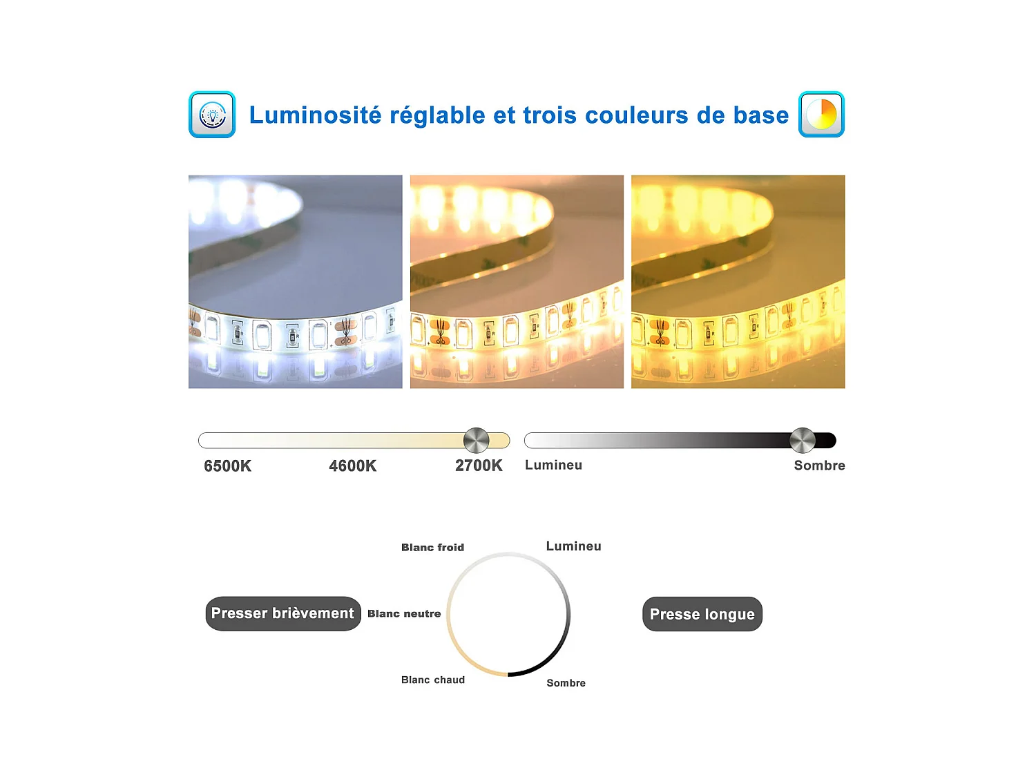 Miroir LED Rond 80cm avec Anti-buée + 3 Couleurs + Dimmable, Mural Miroir salle de bain