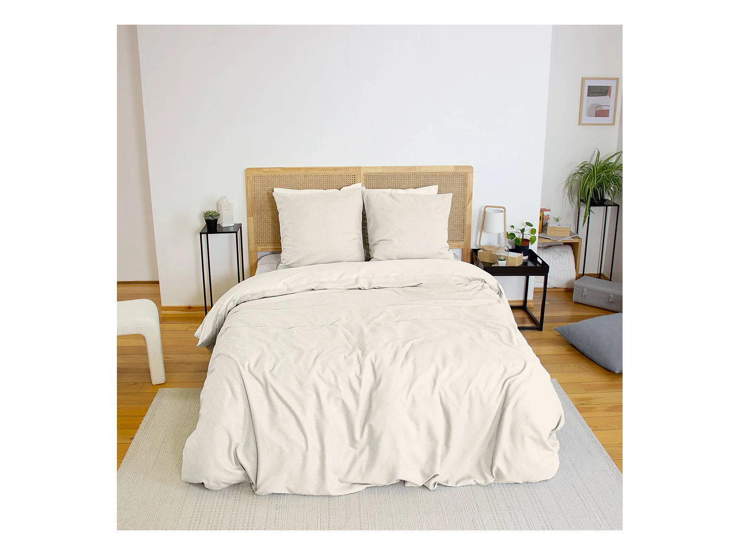 Parure de lit ESPIGA crème 2 places. réversible. bi-matière. 260 x 240 cm