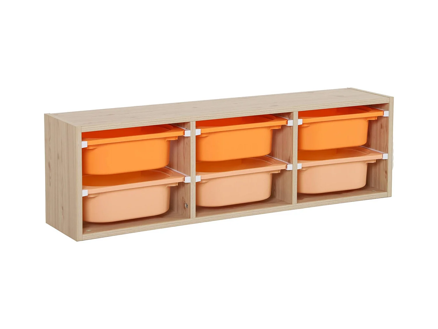 Meuble de rangement naturel pour enfant. 6 bacs en plastique orange pêche - Sora