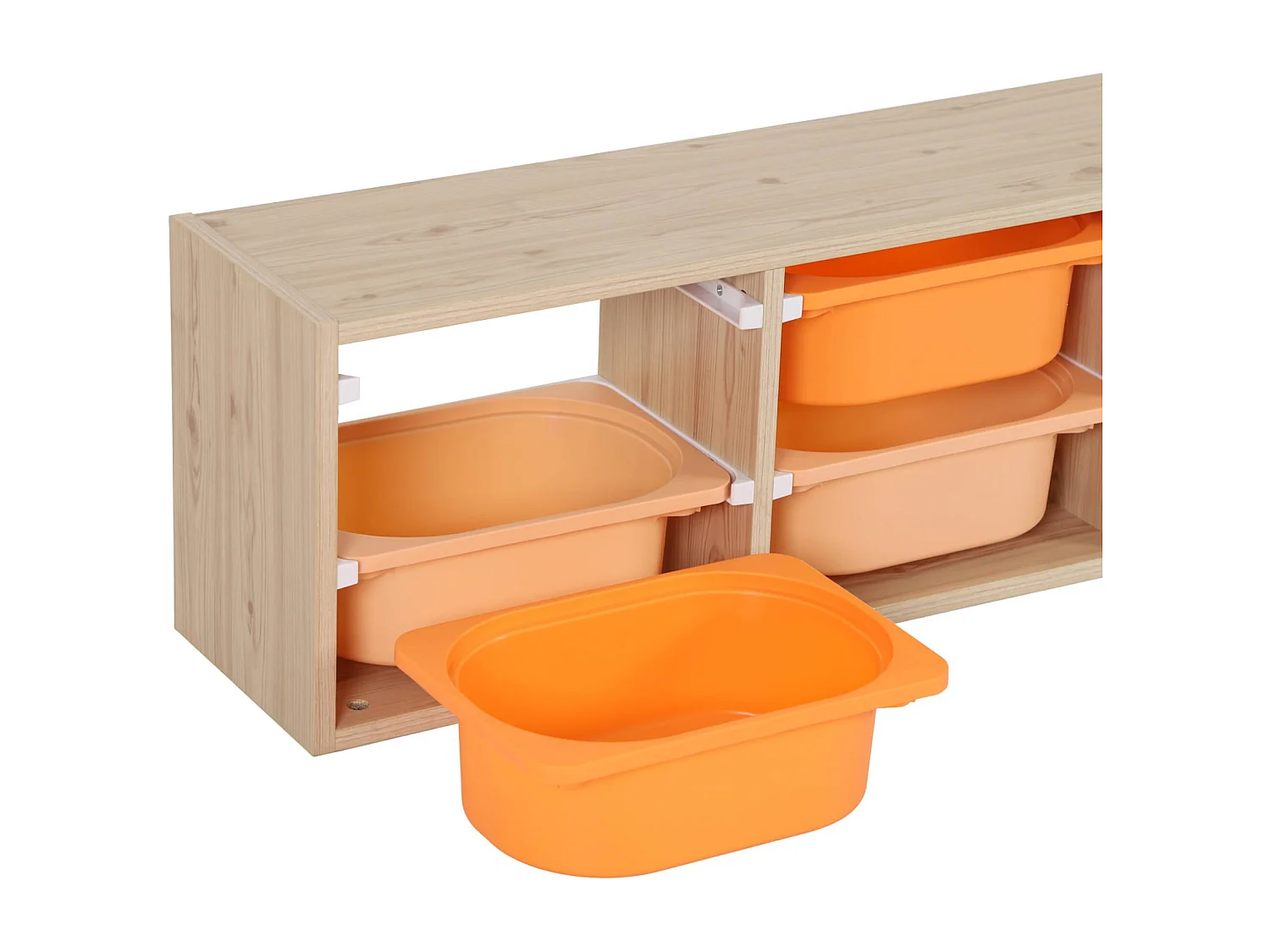 Meuble de rangement naturel pour enfant. 6 bacs en plastique orange pêche - Sora