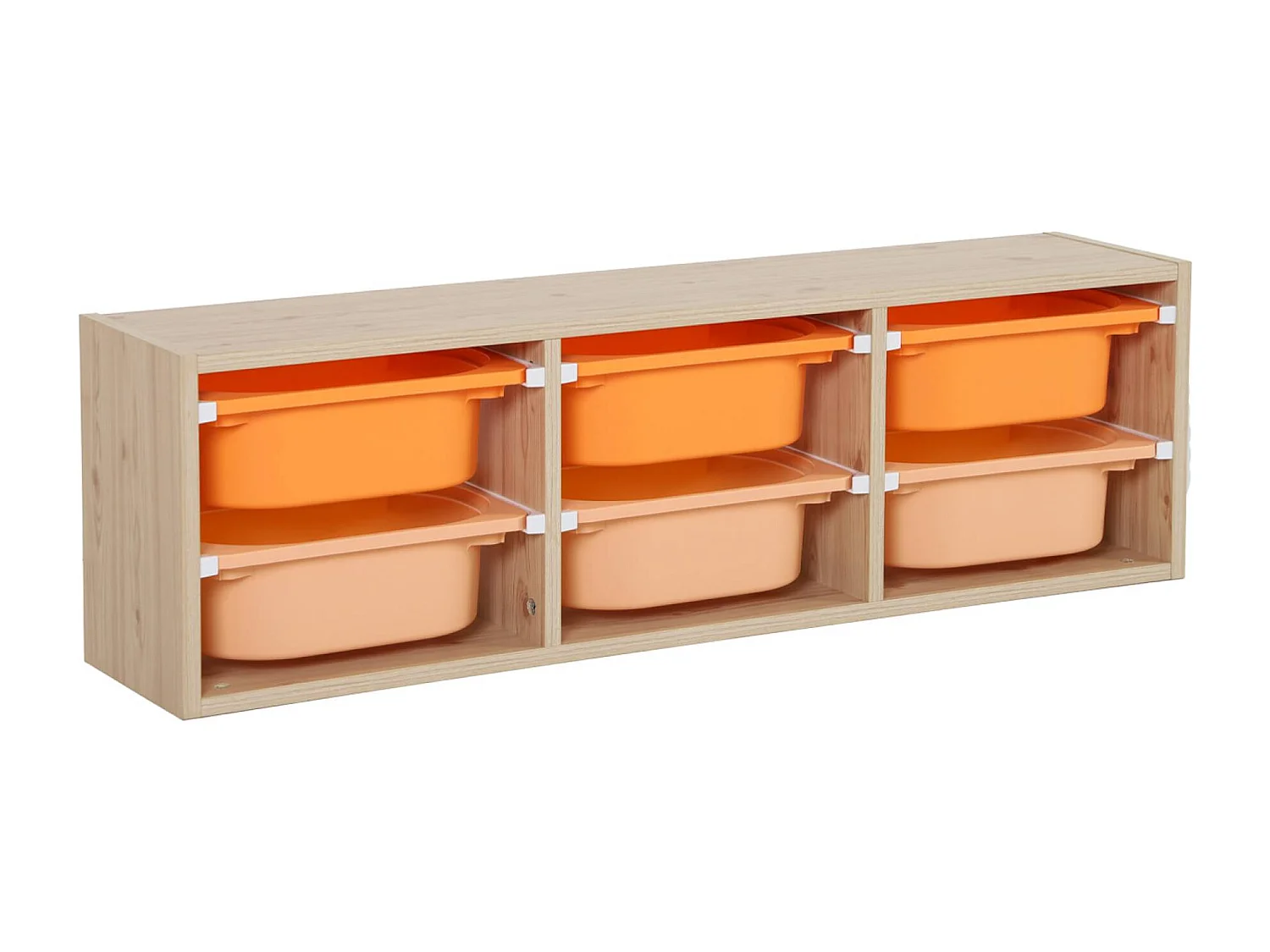 Meuble de rangement naturel pour enfant. 6 bacs en plastique orange pêche - Sora