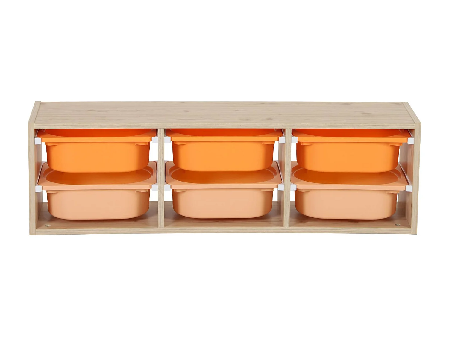 Meuble de rangement naturel pour enfant. 6 bacs en plastique orange pêche - Sora