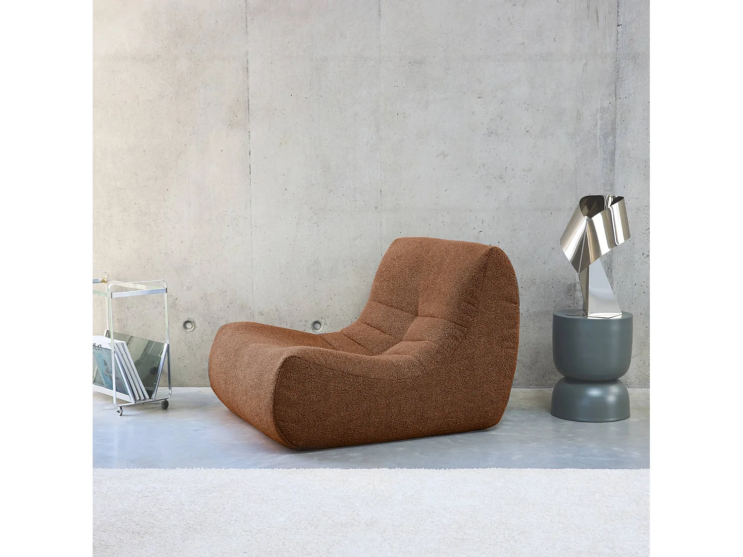 Fauteuil chauffeuse en bouclette texturée terracotta style contemporain 1 place