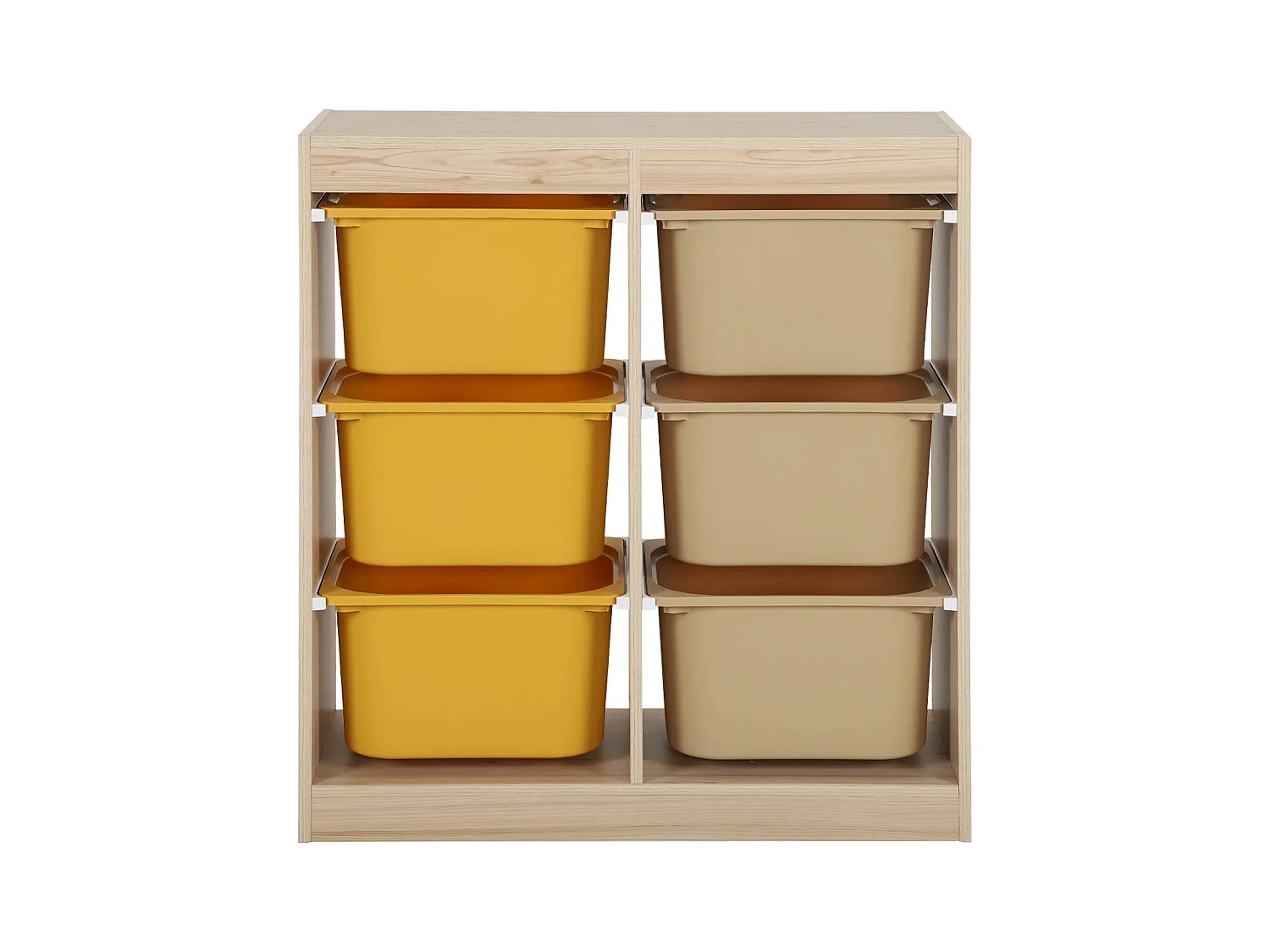 Meuble de rangement enfant 6 bacs de rangement en plastique moutarde taupe - Sora