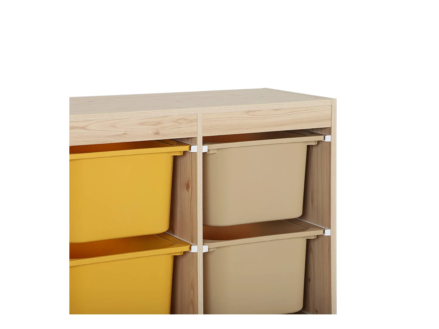 Meuble de rangement enfant 6 bacs de rangement en plastique moutarde taupe - Sora