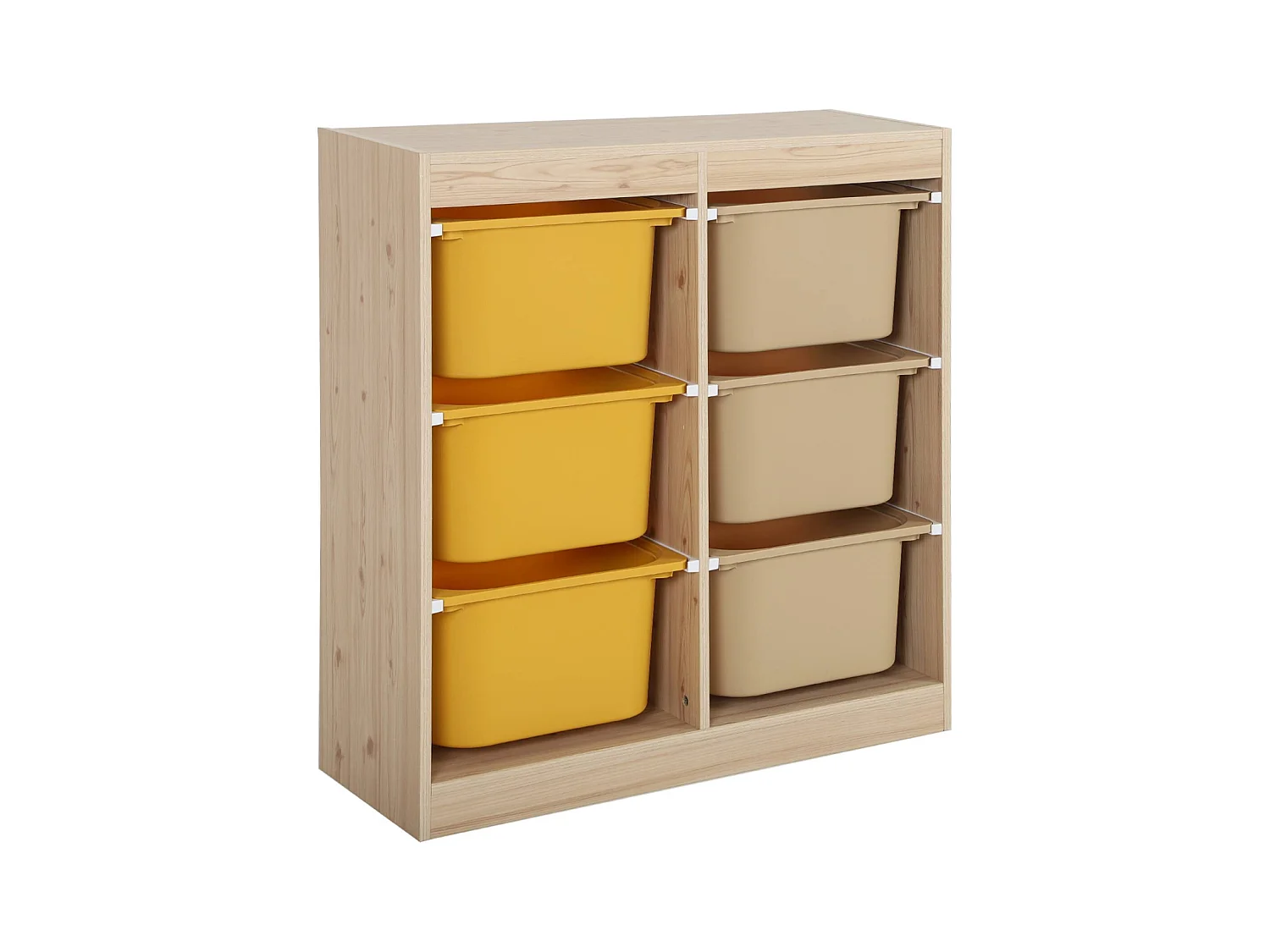 Mueble de almacenamiento infantil, 6 cajas coloridas mostaza
