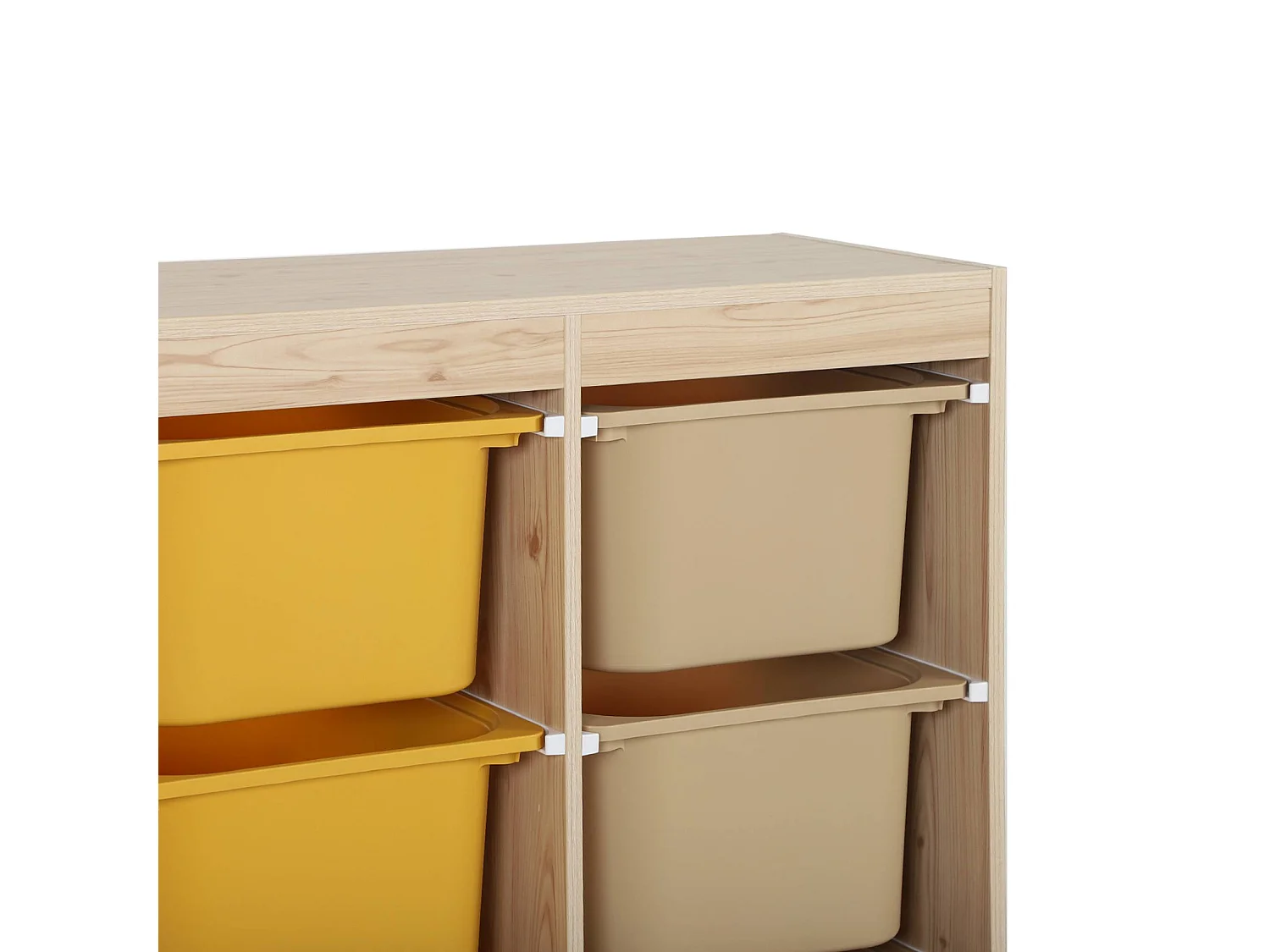 Meuble de rangement enfant 6 bacs de rangement en plastique moutarde taupe - Sora