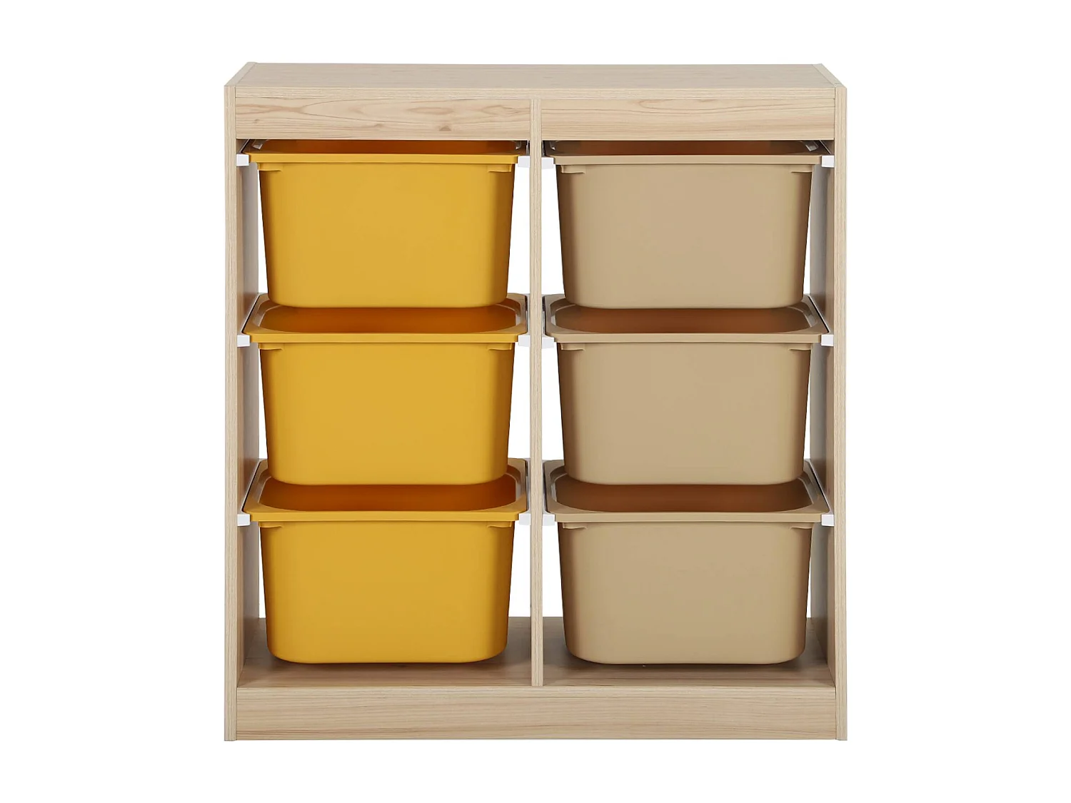Meuble de rangement enfant 6 bacs de rangement en plastique moutarde taupe - Sora
