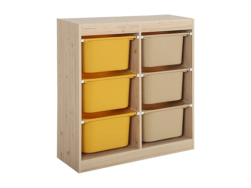 Mueble de almacenamiento infantil, 6 cajas coloridas mostaza