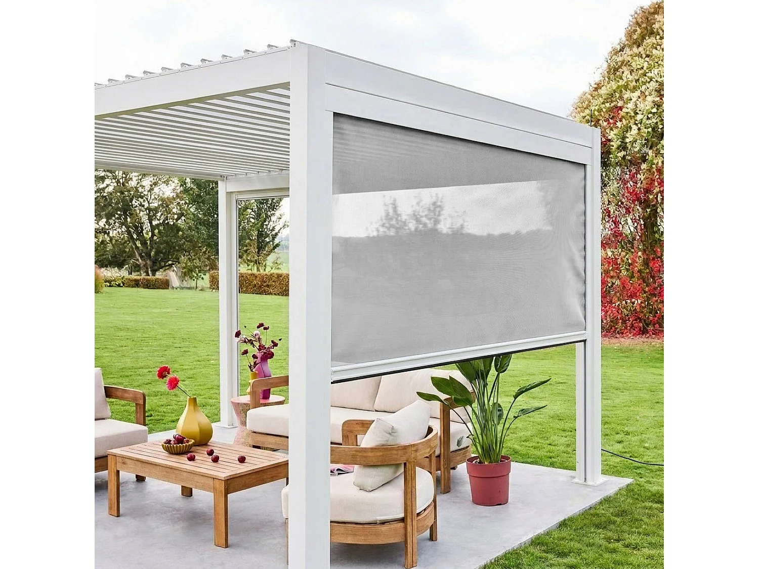 tenda laterale avvolgibile alluminio e textilene per pergola, 3m,