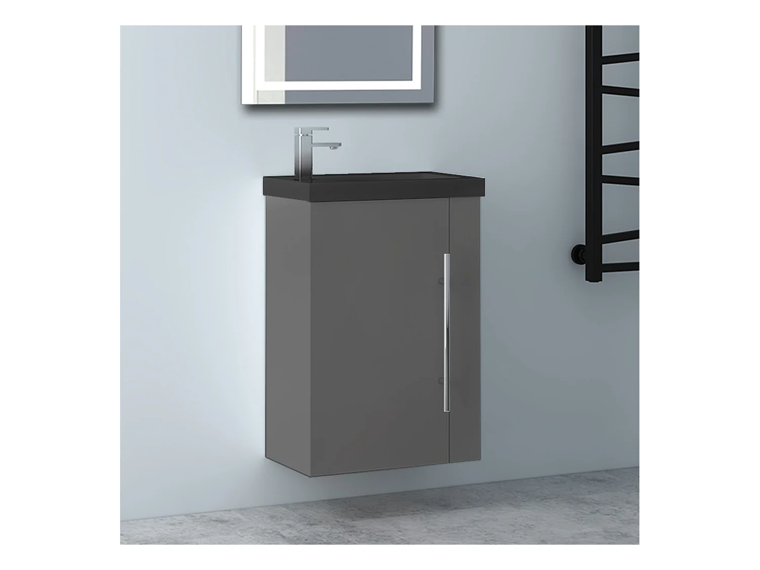 AICA Badmöbel 45cm Schwarz Waschtisch mit Unterschrank - Matt Dunkelgrau Hängeschrank