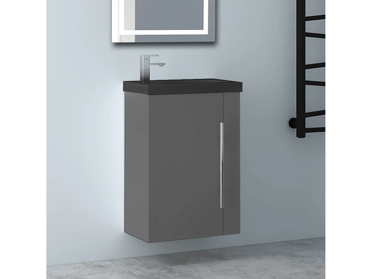 AICA Badmöbel 45cm Schwarz Waschtisch mit Unterschrank - Matt Dunkelgrau Hängeschrank