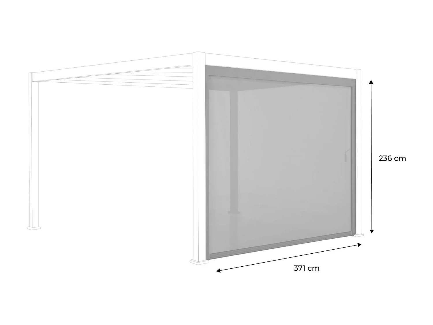 Estor lateral enrollable de aluminio y textileno para pérgola