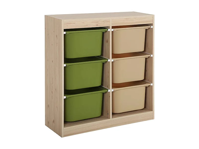Mueble de almacenamiento infantil, 6 cajas coloridas verde oliva