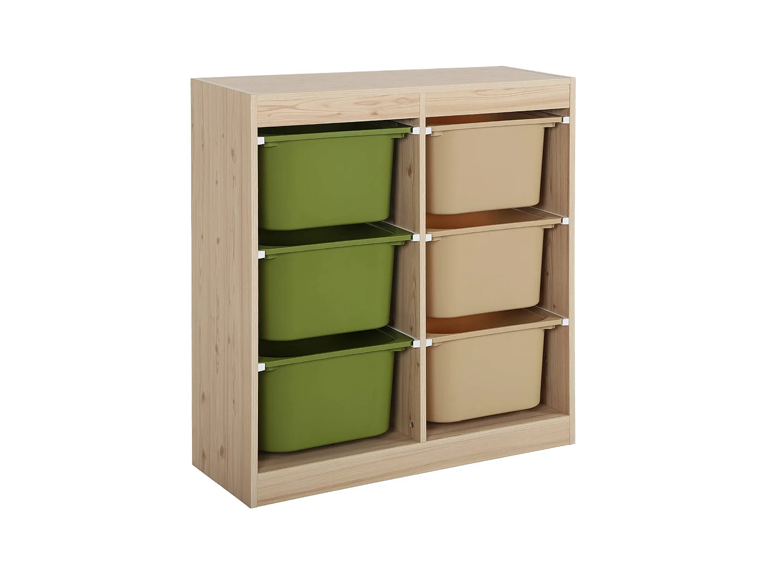 Meuble de rangement enfant 6 bacs de rangement en plastique vert olive taupe - Sora
