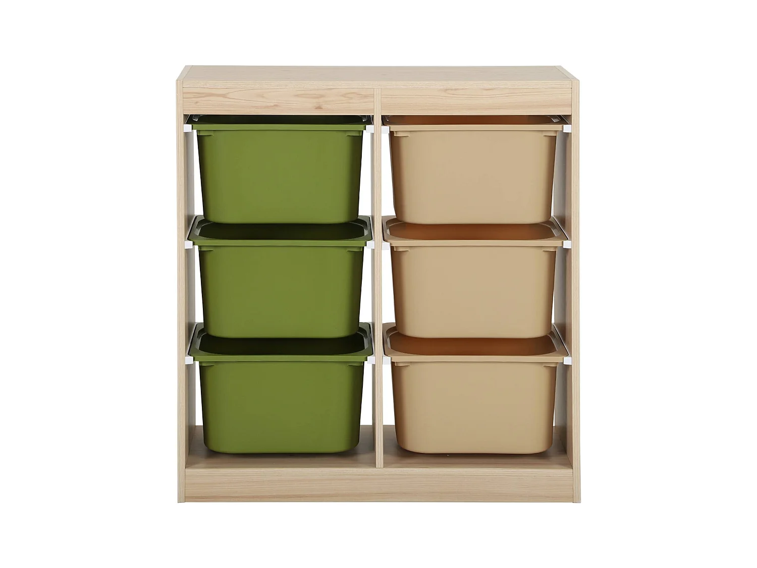 Meuble de rangement enfant 6 bacs de rangement en plastique vert olive taupe - Sora