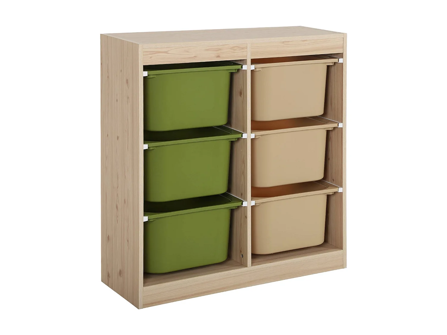 Meuble de rangement enfant 6 bacs de rangement en plastique vert olive taupe - Sora
