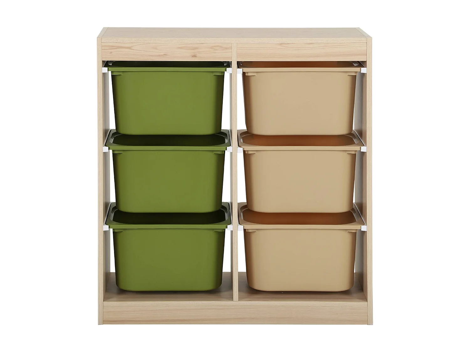 Meuble de rangement enfant 6 bacs de rangement en plastique vert olive taupe - Sora
