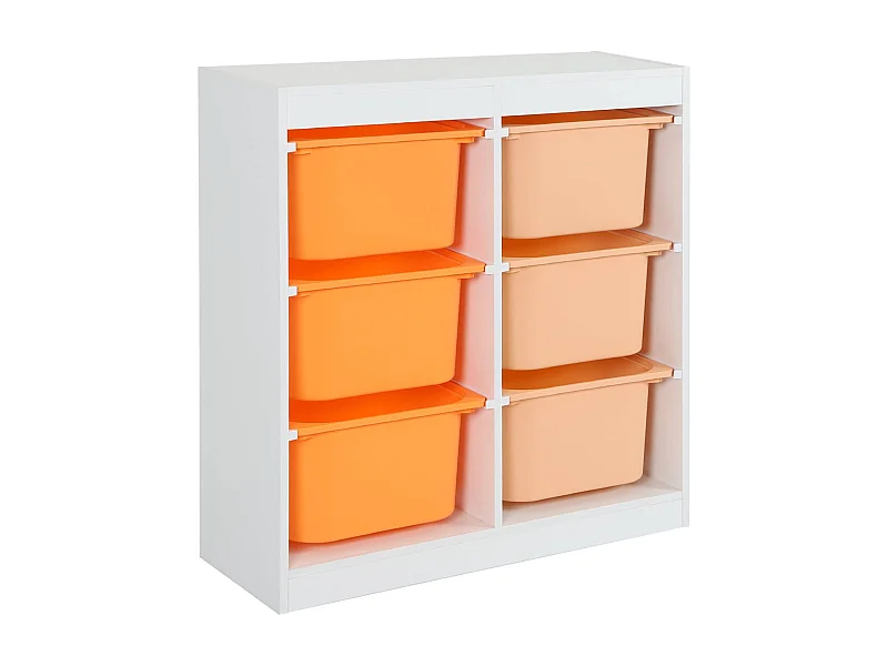Mueble de almacenamiento infantil, 6 cajas coloridas naranja