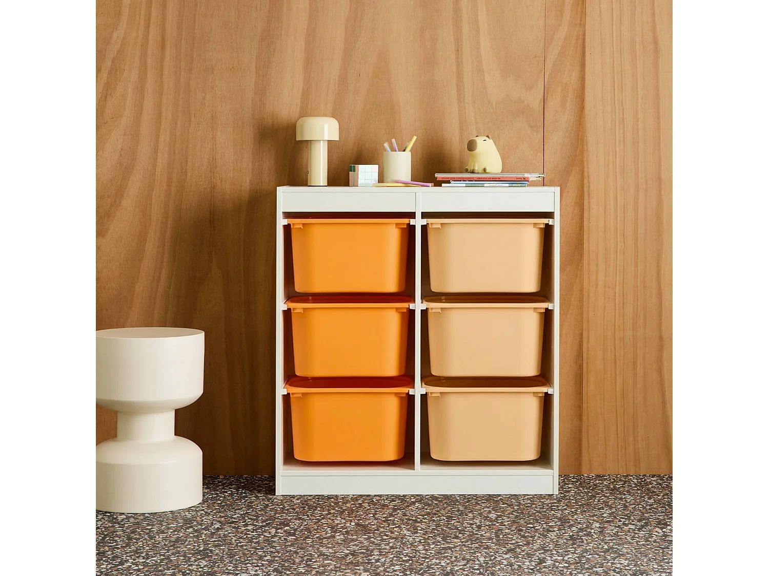 Mobile per bambini con 6 scatole colorate, arancione