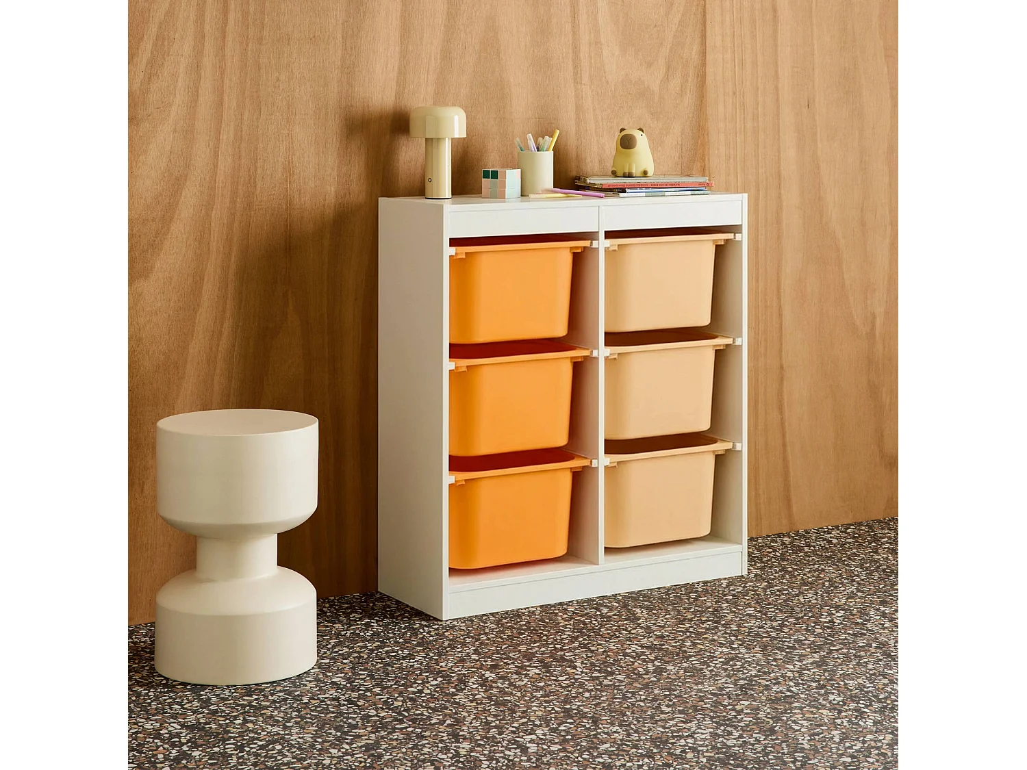 Mobile per bambini con 6 scatole colorate, arancione