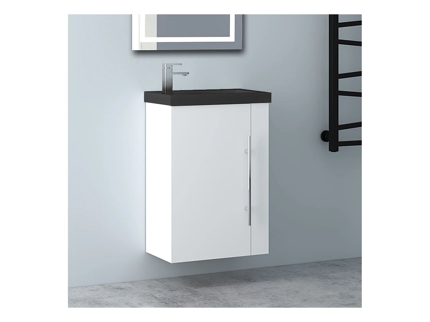 AICA Badmöbel 45cm Schwarz Waschtisch mit Unterschrank - Matt Weiß Hängeschrank