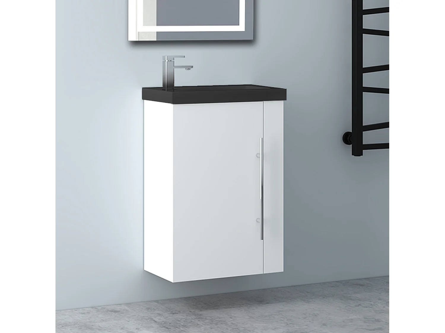 AICA Badmöbel 45cm Schwarz Waschtisch mit Unterschrank - Matt Weiß Hängeschrank