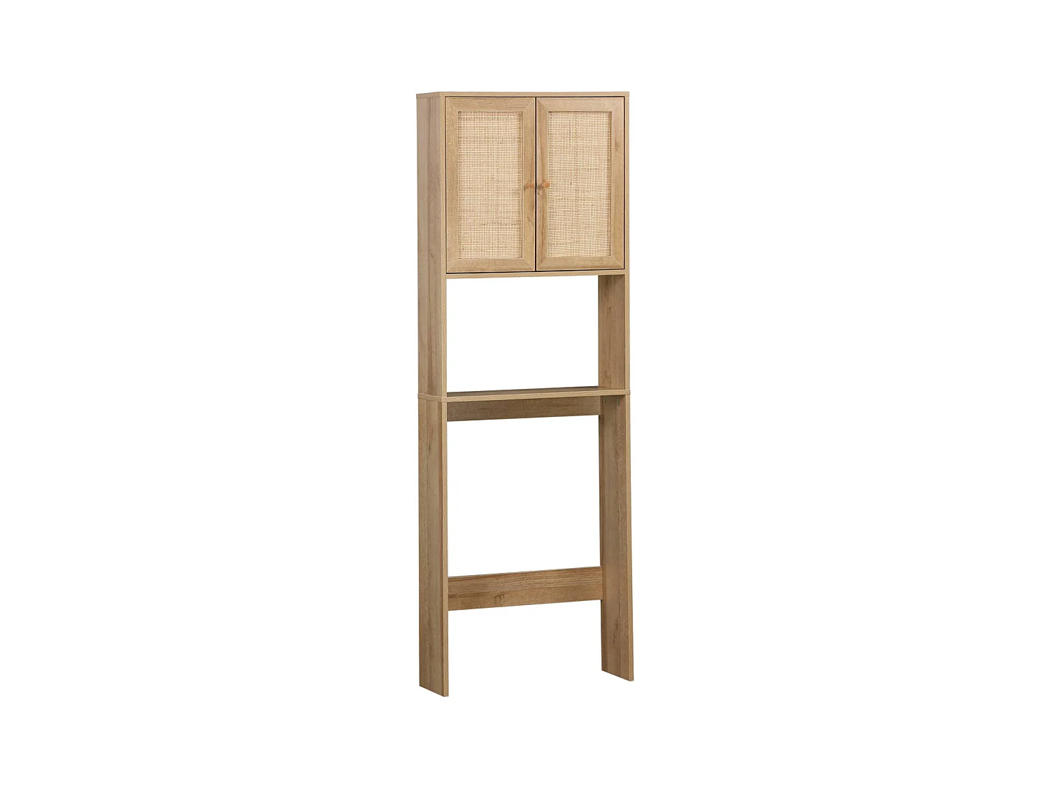 Mensola mobile wc decorato in legno e canna, marrone naturale