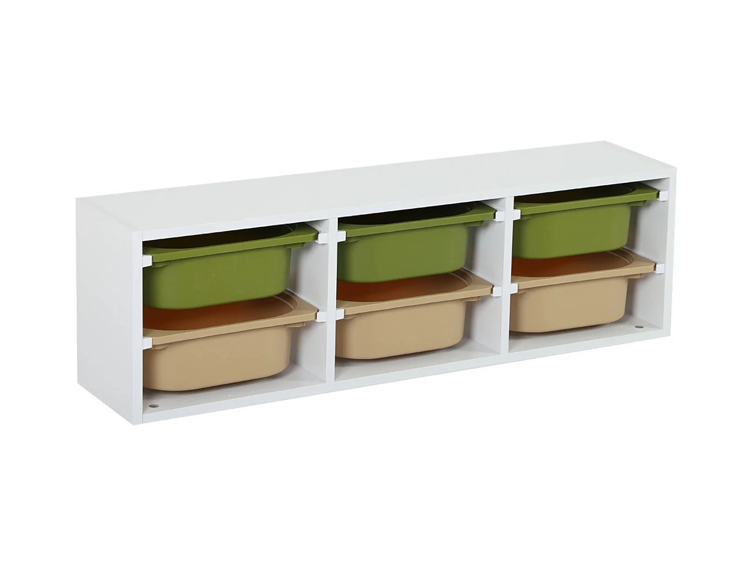 Meuble de rangement pour enfant. 6 bacs en plastique vert olive taupe - Sora