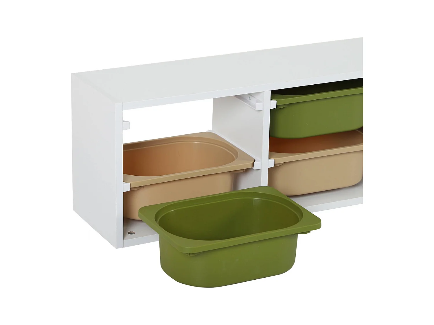 Meuble de rangement pour enfant. 6 bacs en plastique vert olive taupe - Sora