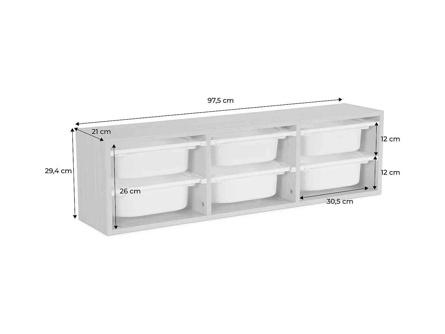 Meuble de rangement pour enfant. 6 bacs en plastique vert olive taupe - Sora