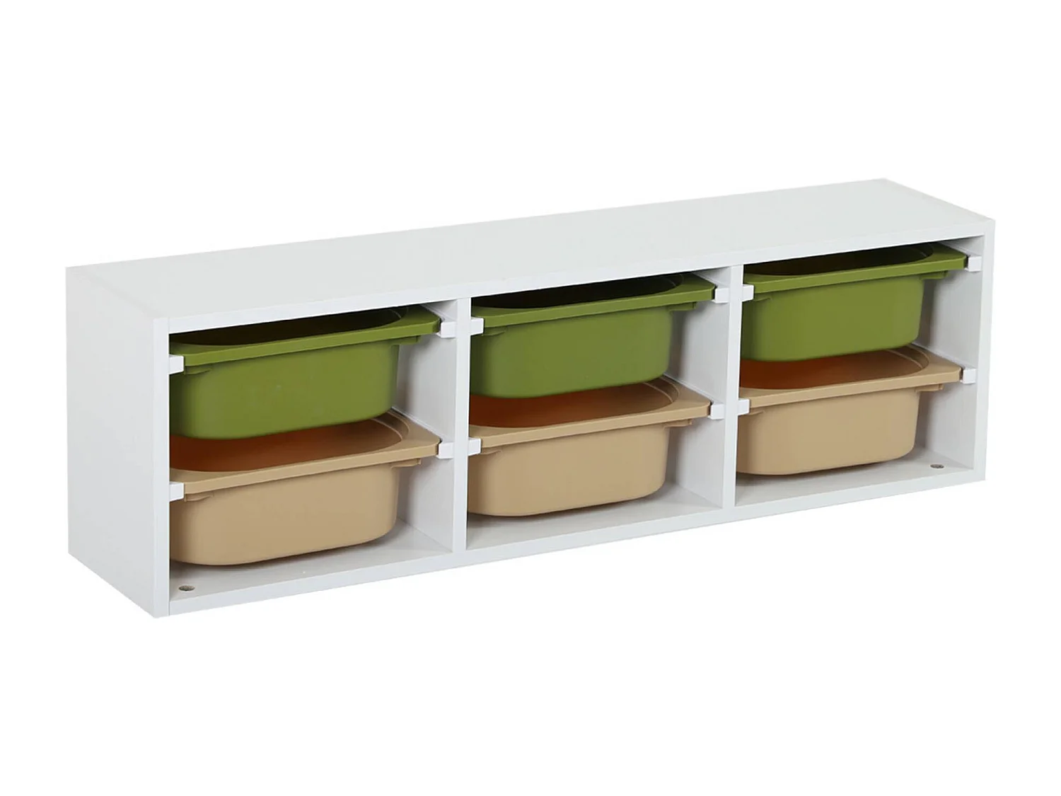 Meuble de rangement pour enfant. 6 bacs en plastique vert olive taupe - Sora