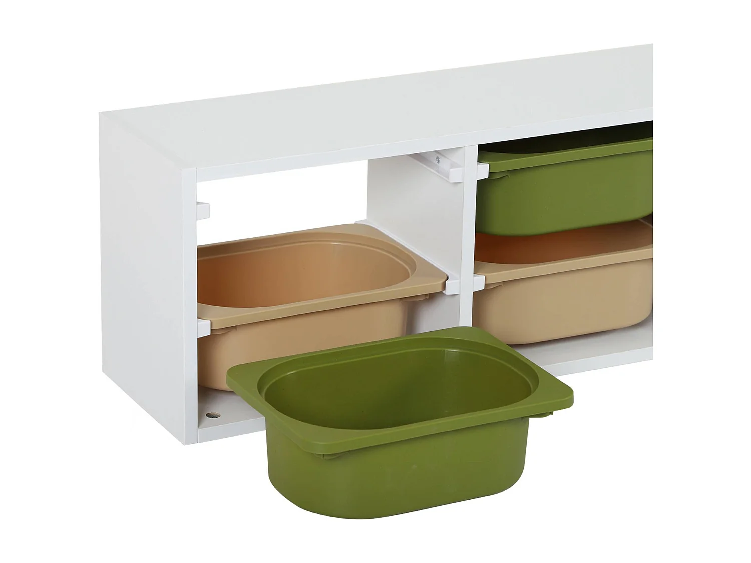 Meuble de rangement pour enfant. 6 bacs en plastique vert olive taupe - Sora