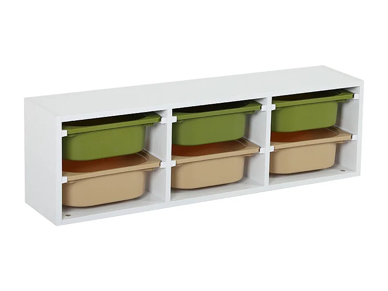 Meuble de rangement pour enfant. 6 bacs en plastique vert olive taupe - Sora