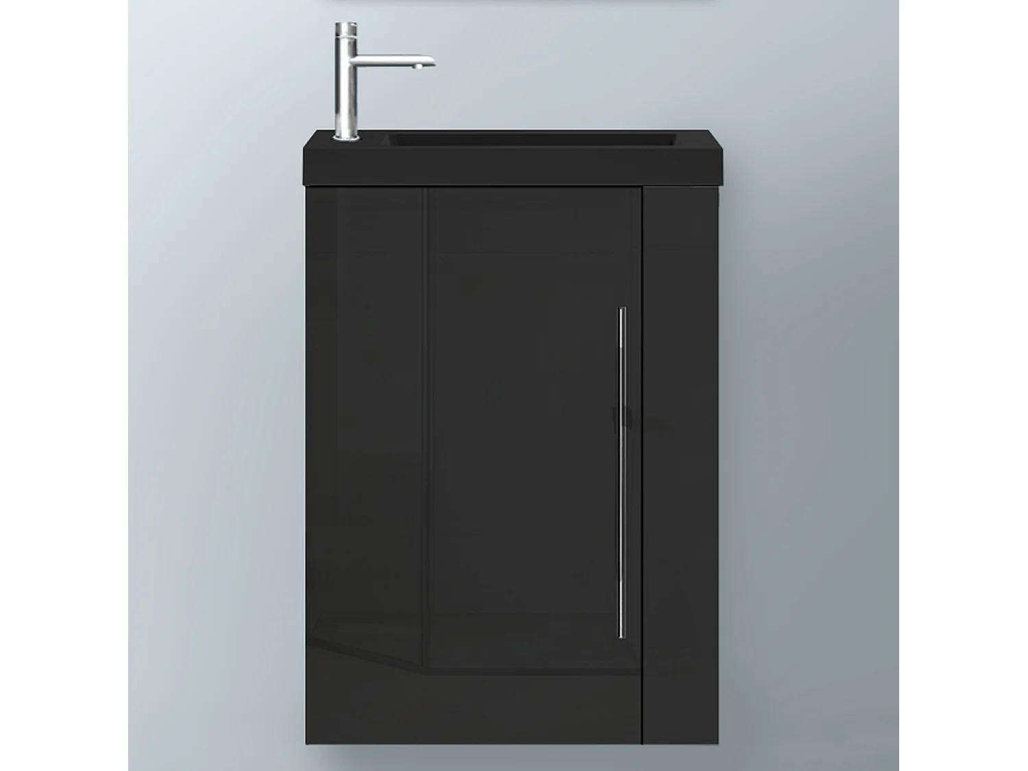 AICA Badmöbel 45cm Schwarz Waschtisch mit Unterschrank - Hochglanz Schwarz Hängeschrank